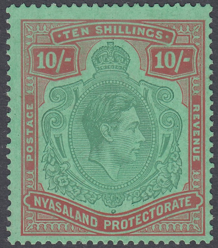 1938 George VI 10/- bluish green & brown-red/pale green, fine M/M