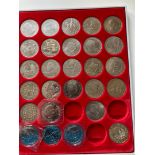 Collection of QEII Crowns and £5 coins in display tray (27)