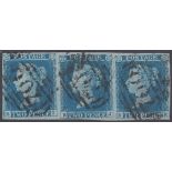 1841 2d Blue fine four margin strip of three (BI- BK)