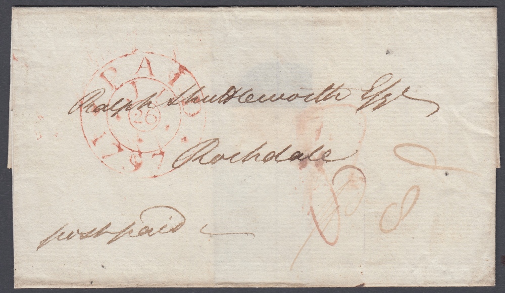 1797 Double ring Paid handstamp on wrapper plus 1801 Paid mark on wrapper