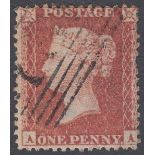 1855 1d Red Brown large crown perf 14 plate 25 (AA) very fine used