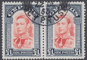 1938 £1 Scarlet and Indigo fine used pair SG 163