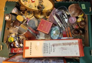 A selection of decorative items, bric a brac etc including police whistles, pens, treen etc