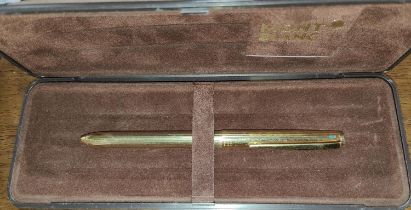 A vintage gilt cased Mont Blanc biro pen with Quattro coloured ink system, in box