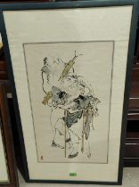 A CHINESE scroll painting of two elderly men, signed in red, 62 x 36cm framed