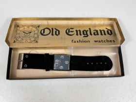 A 1960's OLD ENGLAND POP watch, original box and velvet strap