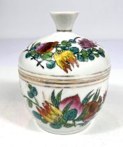 A Chinese Republic period ceramic lidded pot with stem to lid with floral and pomegranate decoration