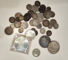 A selection of various foreign coins, many with silver content including an 1813 Napolean 5 francs