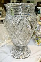 A large cut glass baluster vase, height 36cm