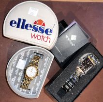 A lady's boxed, gilt Ellesse watch and a gents WW00R boxed watch; a large selection of ladies/