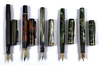 Five fountain pens, various makes and models