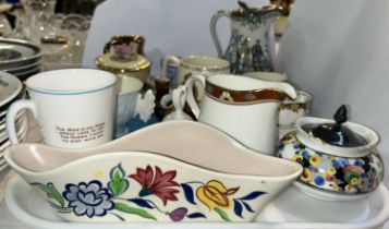 A selection of decorative ceramics:  a Poole shallow vase; a Royal Doulton Arvon cup and saucer; 3