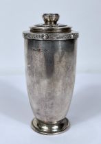 A hallmarked silver sugar dredger of tapering form with Celtic rim, Birmingham 1926, 5oz