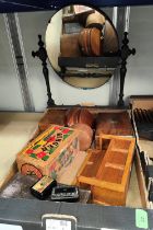 A selection of decorative wooden boxes; etc.; a ebonised dressing table mirror