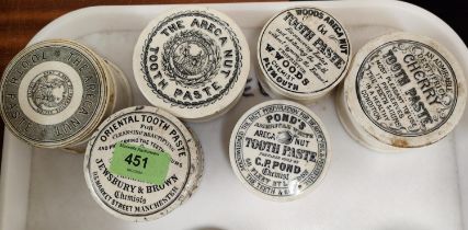 POT LIDS: Oriental Tooth Paste, prepared by Jewsbury and Brown, Manchester, and five others complete