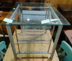 A modern plate glass and chrome Hi Fi separates stand, 66 x 56 x 58cm high