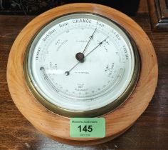 J. Bruce Liverpool, circular wood framed ship's barometer and thermometer