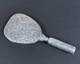 An unusual Italian white metal combination compact in the form of a hand mirror with lift up