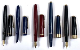 Five various vintage Parker fountain pens, various models