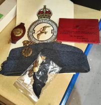 An RFC paybook case, an RAF cap and badge, other badges etc