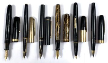 A collection of six various fountain pens, various makes and models