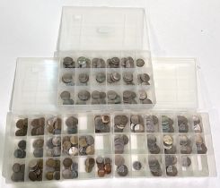 GB: a quantity of QEII pre decimal nickel coins in 2 boxes, a similar box of coins from the