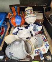 A blue and white meat plate, various ceramics