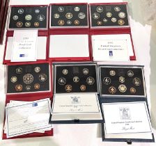 GB: Proof coin sets: 1985, 1986, 1992, 1993, 1994, 1995 (6)