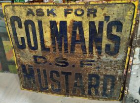 Advertising: A large enamel sign 'Ask for Coleman's Mustard' in yellow (rust and wear)