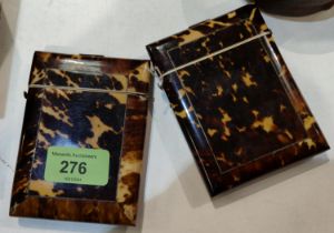 Two Victorian tortoise shell card cases of rectangular forms with hinged lids, with bone trim, 10.