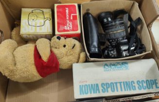 A Nikon F-601 SLR Camera, accessories, a Kowa spotting scope etc