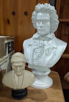 A large plaster library style bust of Beethoven, height 45cm and a smaller Dante resin bust