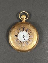 An 18ct gold half hunter pocket watch, keyless, inside back plate inscribed (gross 110gm)