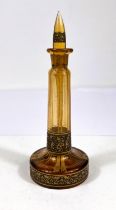 MOSER, Karlstad, a 1920's art deco scent flask, gilded amber glass, 16cm