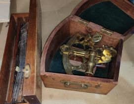 A brass marine sextant, cased, by Sestrel of London; a 1/2500 transition set, cased