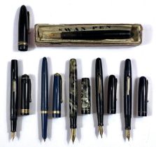 A collection of six fountain pens, various makes and models