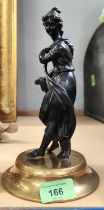 A late 19th/ early 20th century French bronze of classical style female on brass plinth, height 23cm
