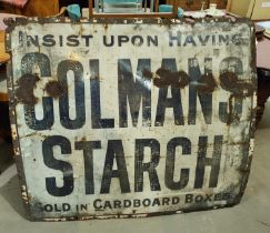 Advertising: A large enamel sign 'Ask for Coleman's Starch' in white (rust and wear)