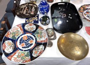 A selection of Chinese ginger jars; similar items; a Japanese lacquer tray; etc.