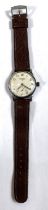 A military style Longine gents wristwatch on leather strap, seconds dial