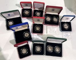 GB: a group of 12 silver proof 50 pence coins including 5 piedfort examples