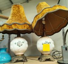 A pair of Victorian style table lamps with glass floral bodies