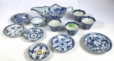 A collection of 19th century and later Chinese blue and white tea bowls and saucers, sauce boat etc