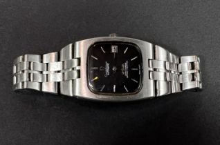 An Omega Constellation automatic gents wristwatch with stainless steel link bracelet, black