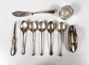 A selection of hallmarked silver spoons, a silver napkin ring etc, 4.2 oz