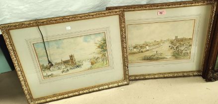 19th Century:  Church Street, Eccles, pair of watercolours, unsigned, 23 x 34cm, framed and glazed