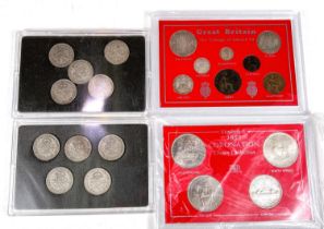 Edward VII currency set (1/2 crown to farthing), 10 pre-47 silver florins, 1953 Canadian dollar