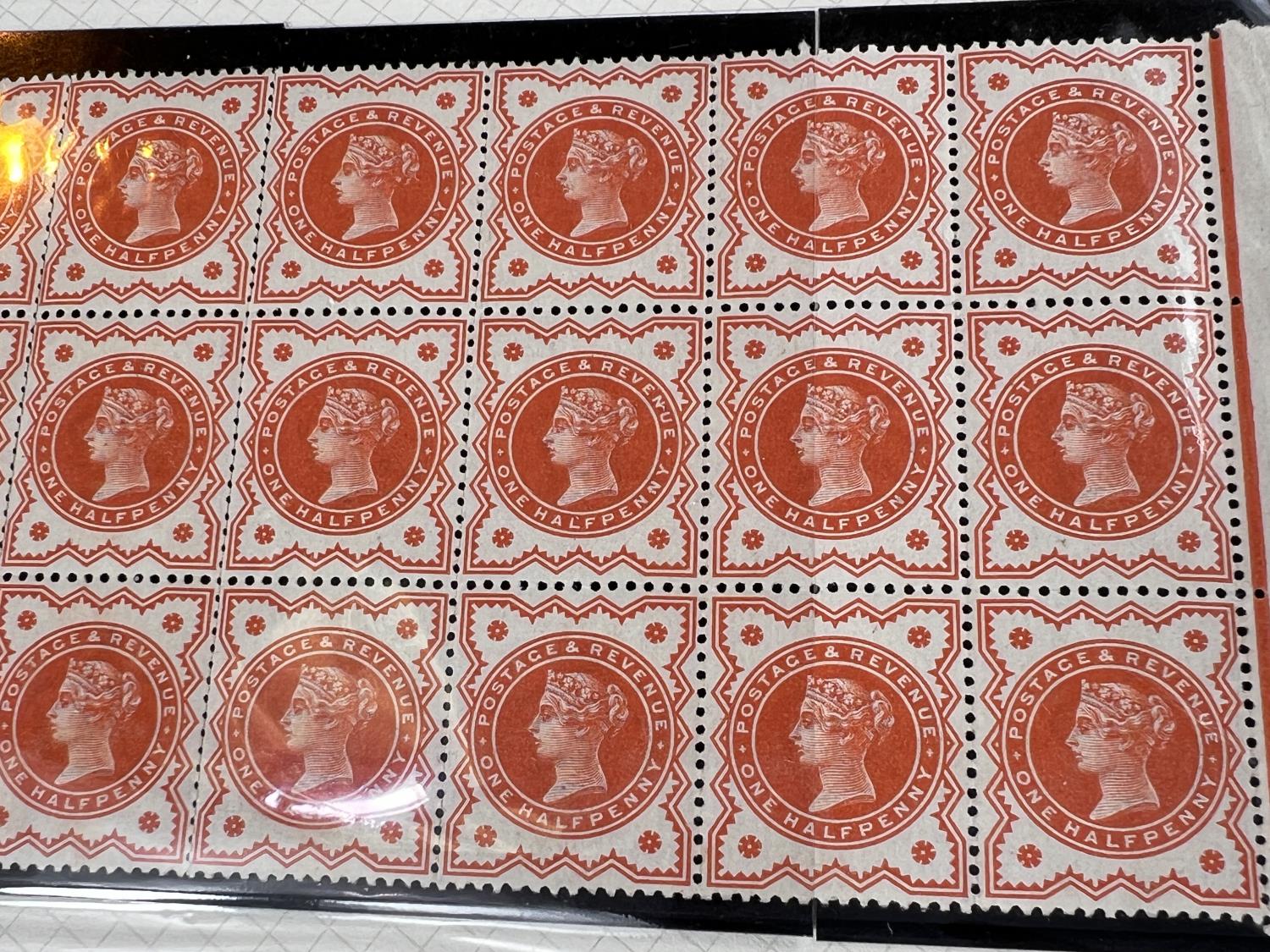 GB: QV, Halfpenny Vermilion, SG 197, a part sheet of 36 U/M - Image 2 of 2