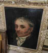 Early 19th Century:  Head and shoulders portrait of a man in white bowtie, oil on canvas,