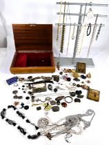 A Sorrento musical jewellery box (movement a.f.) with contents of bead and crystal necklaces, chains